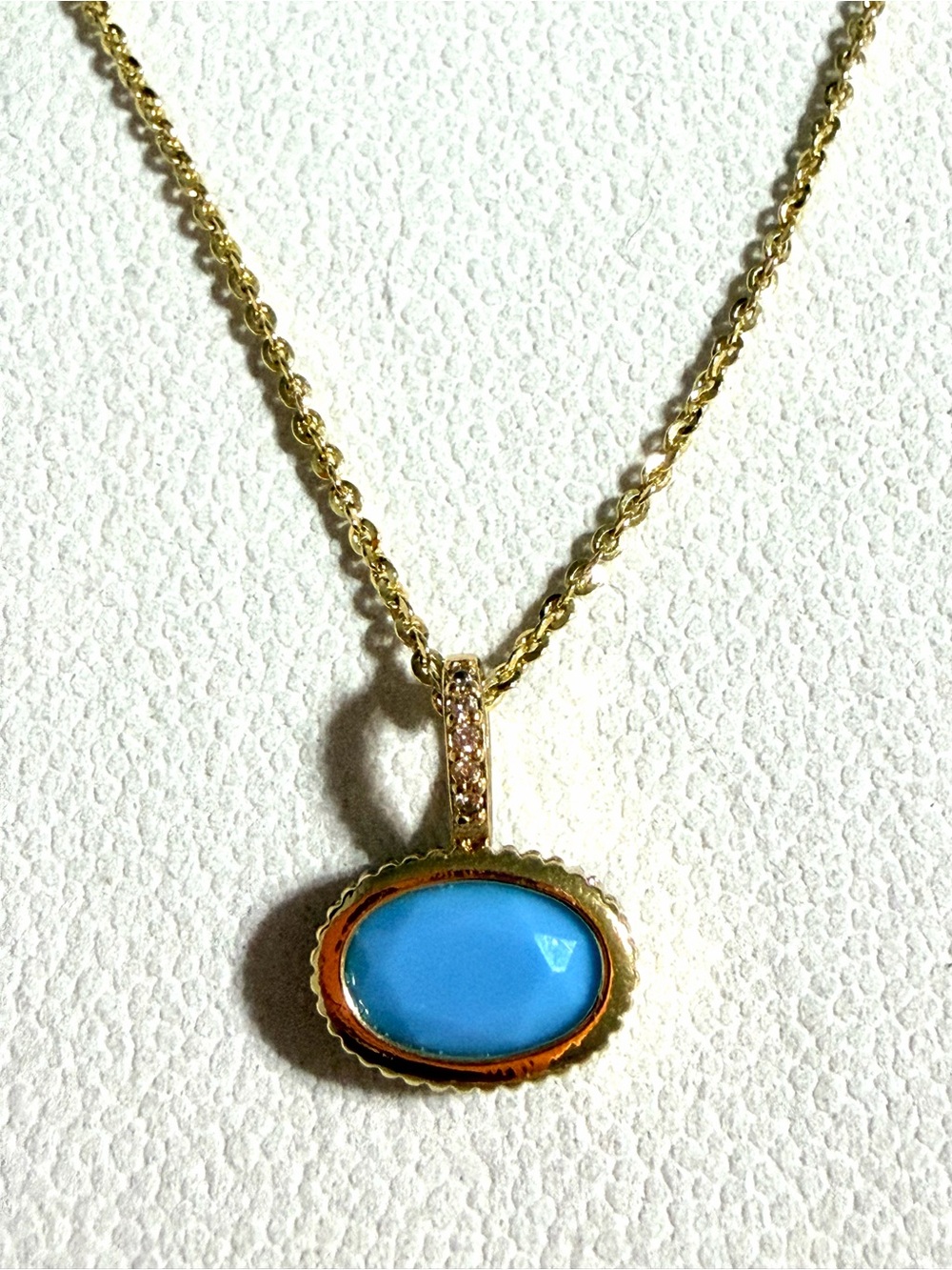 Gold Pendant Necklace with Turquoise Oval Stone